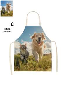1 DIY 照片定制围裙，防水横向编织尼龙面料，带照片，宠物动物小猫小狗定制趣味图片厨师烹饪厨房围裙个性化厨房防水围裙定制照片徽标图片名称厨师厨师围裙女朋友男朋友父亲节情人节母亲节生日毕业婚礼理想礼物爸爸、家人、朋友 - 彩色 - 查看 1
