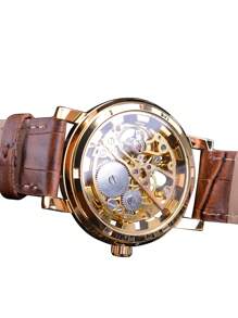 T-WINNER 1pc Men Skeleton Mechanical Watch - Gold - View 4