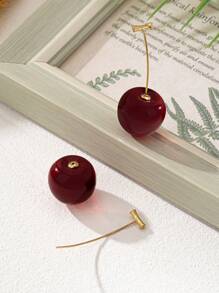 Cute Cherry Decor Pendant Necklace & Earrings Set, Suitable For Daily Wear And Party Gift - Burgundy - View 15