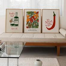1 pezzo Quadro su tela con peperoncino giapponese, cartellone e stampe nordici, quadri con bicchiere di vino per decorazione cucina e casa, senza cornice - Multicolore - Visualizzare 4