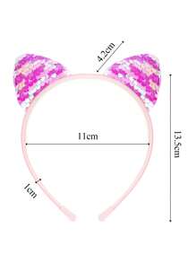 8 sztuk/1 szt. Nowe błyszczące cekiny Kocie uszy obręcz do włosów, słodka księżniczka opaska na głowę, festiwal/uroczystość/prezent urodzinowy, akcesoria do włosów - Wielokolorowe - Zobacz 4