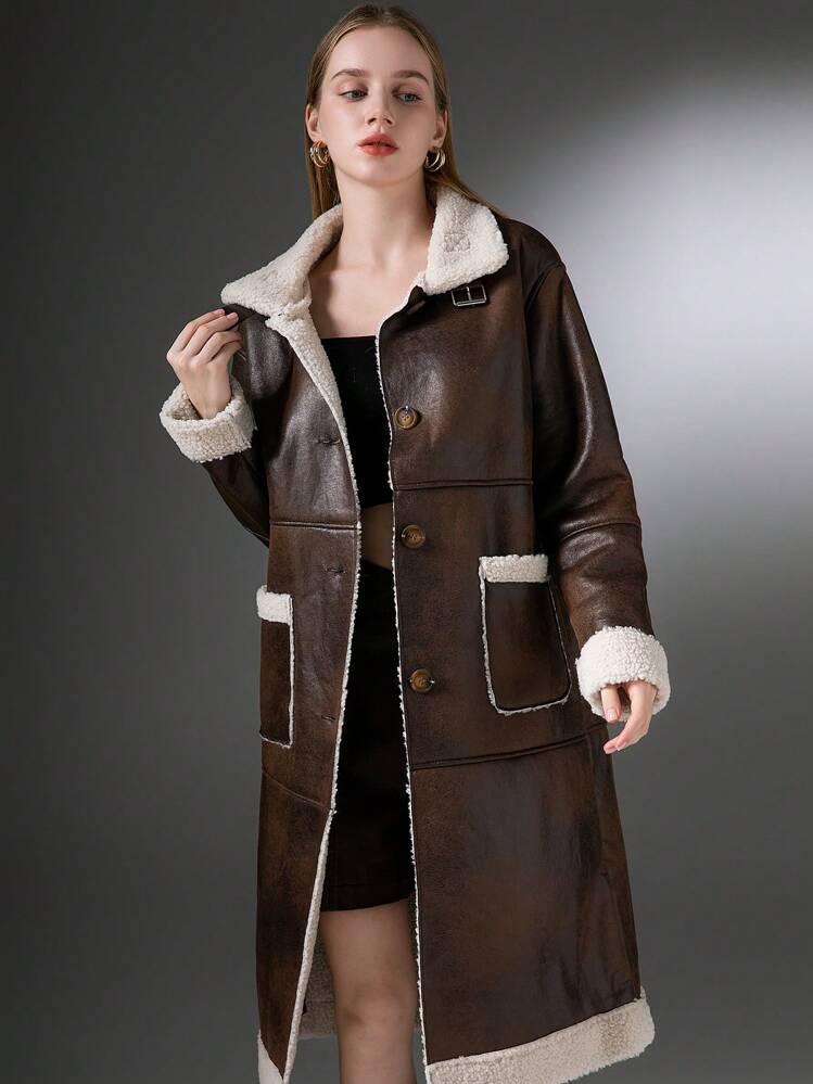 Women's Mid-Length Casual Composite Coffee Brown Jacket Coat