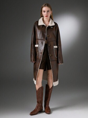 Giacca casual di media lunghezza da donna in composito color marrone caffè