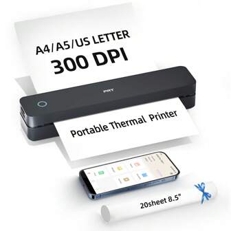  PRT MT610 Pro Portable Printers Wireless For Travel, Bluetooth Thermal Printer Compatible With IOS, Android & Laptop, Support 8.5x11 US Letter&A4 Thermal Paper, Inkless Mobile Printer For Office, Home, School, Black