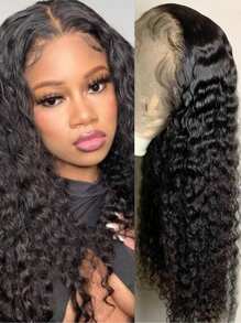 Eulisi 13X4 高清蕾丝前假发真人发水波蕾丝前假发真人发 180 密度湿发和波浪蕾丝前假发预先拔下婴儿头发巴西处女自然色万圣节服装 - 自然色&黑色系 - 查看 5