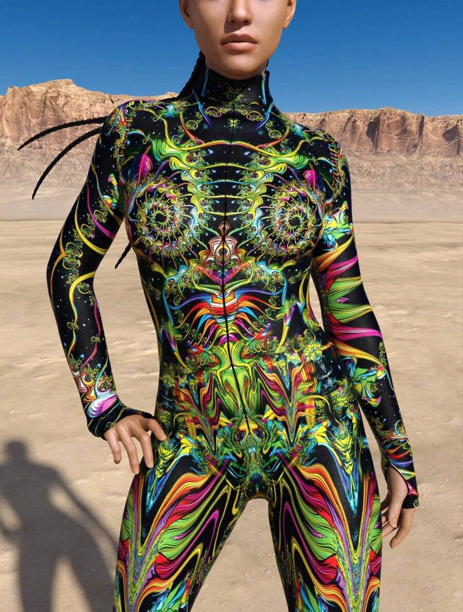 3D Print Multicolor Fantasy Spandex Bodysuit Womens Camouflage Halloween Cosplay Party Costume Halloween Costumes And Christmas Performance Outfits - Nhiều màu - Xem 1