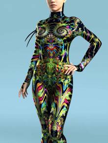 3D Print Multicolor Fantasy Spandex Bodysuit Womens Camouflage Halloween Cosplay Party Costume Halloween Costumes And Christmas Performance Outfits - Nhiều màu - Xem 4