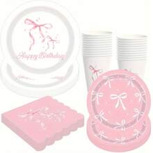 Pink Bow Party Supplies Cute Supplies Bachelorette Party Tableware Set With Pink Bow Paper Plates Napkins Cups For Engagement Birthday Shower Wedding