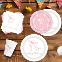 Pink Bow Party Supplies Cute Supplies Bachelorette Party Tableware Set With Pink Bow Paper Plates Napkins Cups For Engagement Birthday Shower Wedding
