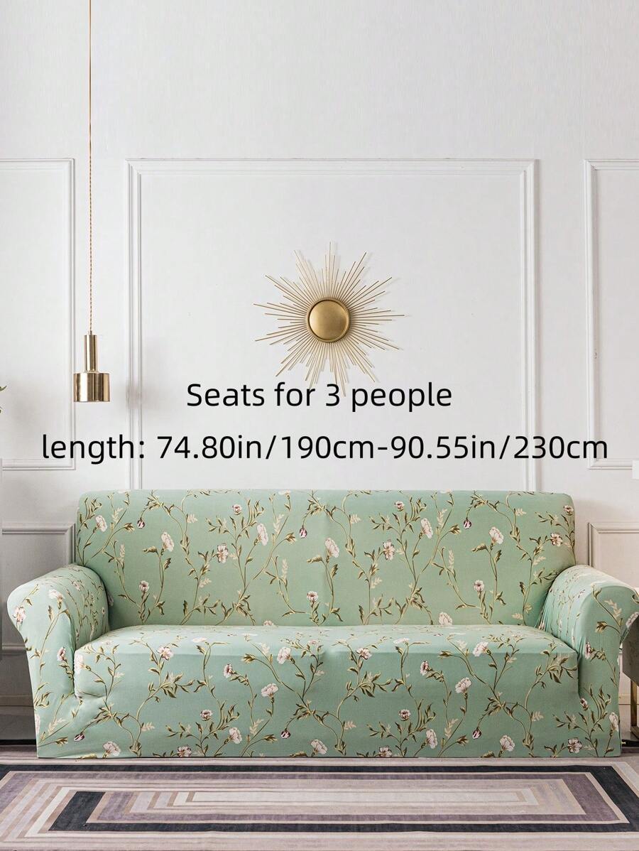 1 件牛奶丝花卉印花弹力全盖沙发套，居家防尘宠物友好，四季通用 - 彩色 - 查看 1