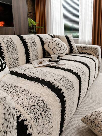 1 件双色提花毛绒沙发套，弹性舒适温暖，宠物友好型防滑防尘，单人/双人座/3 人座/4 人座沙发套，包括 1 个配套枕套