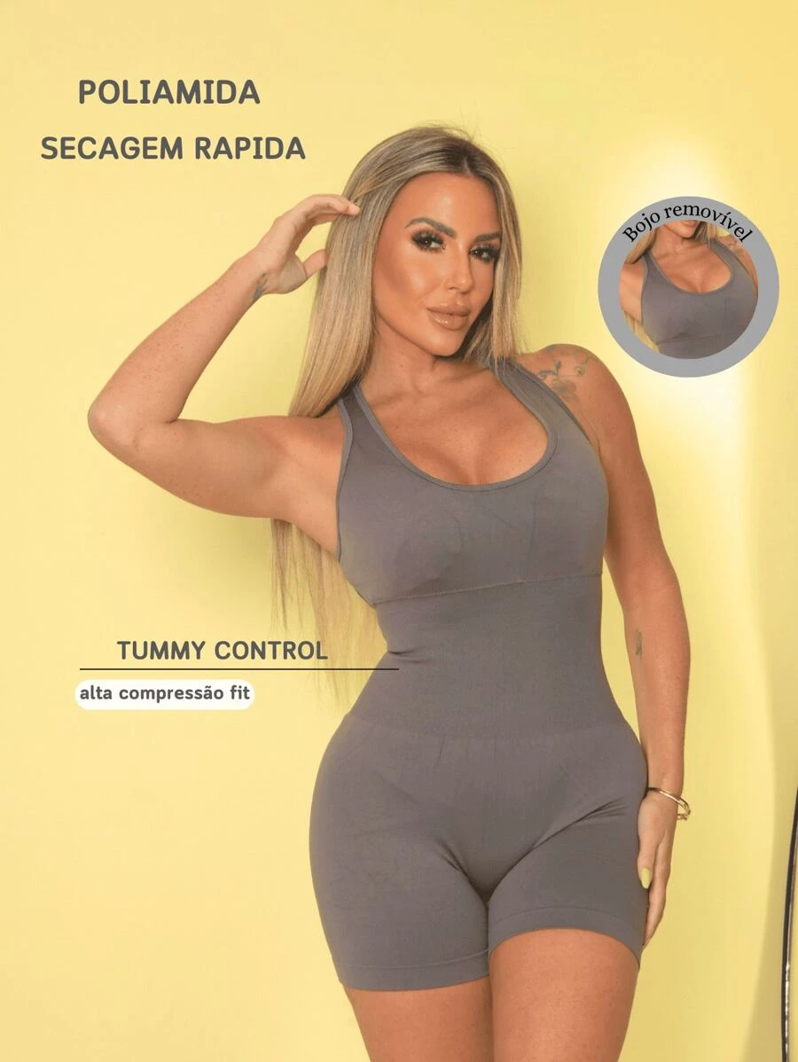 Women's Sports Jumpsuit With Adjusted And Comfortable Design In Polyamide (Gym, Walking, Running, Physical Activities, Strolling) - 灰色 - 查看 1