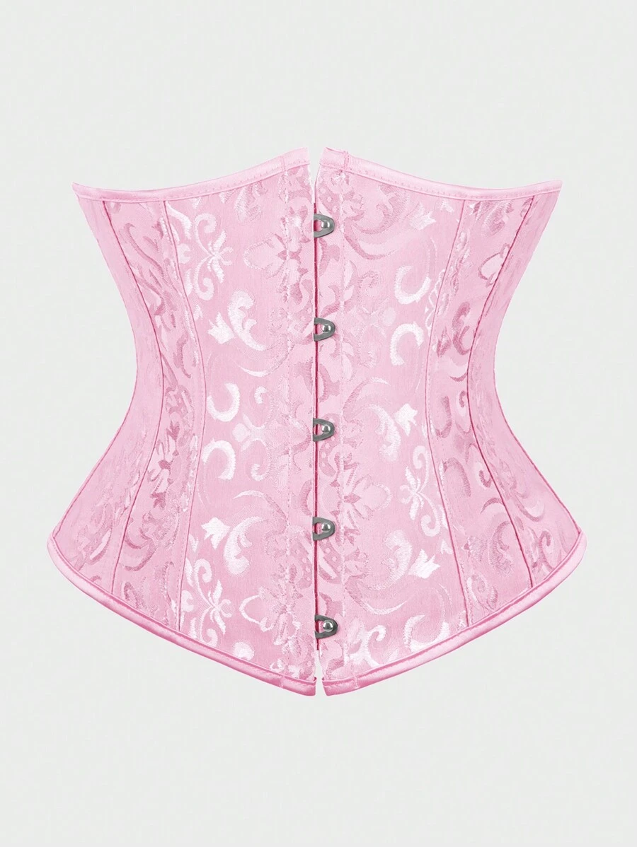 Underbust Corsets For Women,Corset Belt, Women's Floral Jacquard Lace Up Under Boob Corset Slimmer Body Shaper - 粉色 - 查看 1