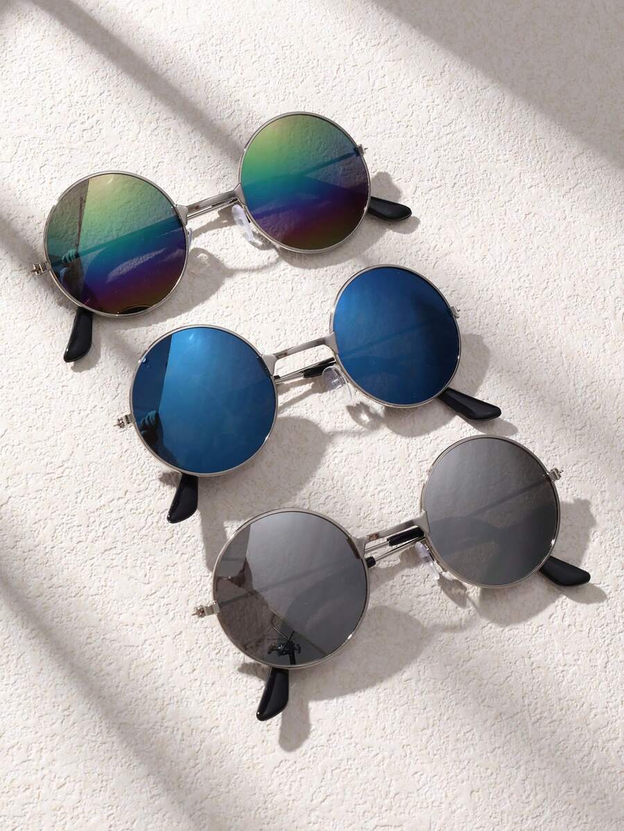 3 件装复古风格圆形金属框架时尚儿童眼镜