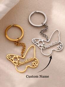 1 件定制蝴蝶和花朵钥匙扣个性化银金色不锈钢饰物，适用于包、背包 - 生日、毕业典礼、圣诞节和情人节的礼物，赠送朋友定制名字钥匙扣