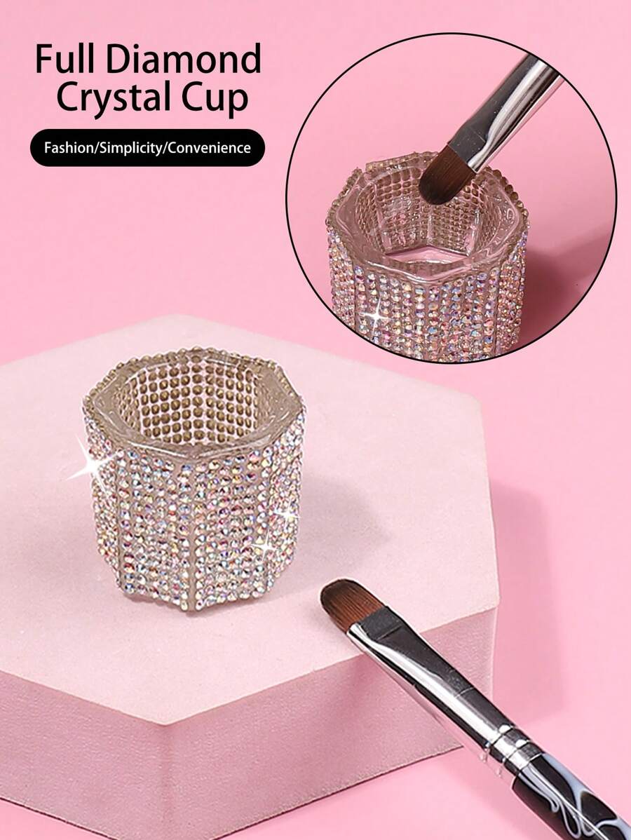 klimonla 1 件高脚钻石水晶玻璃杯、亚克力洗笔杯、液体托盘、透明碗、指甲油架、容器、设备和工具 - 彩色 - 查看 1