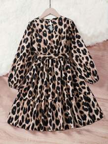 Vestido informal con estampado de leopardo para niñas pre-adolescentes