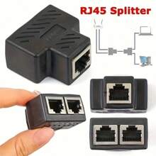 RJ45 网络三通分线器、LAN 网线分配器、一分二适配器 - 黑色 - 查看 2