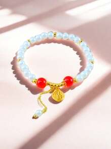 1 chiếc vòng tay ngọc trai giả phong cách Trung Hoa mới, vòng tay hạt thủy tinh xinh xắn & ngọt ngào, thiết kế độc đáo, phù hợp với các bé gái và BFF - Nhiều màu - Xem 3