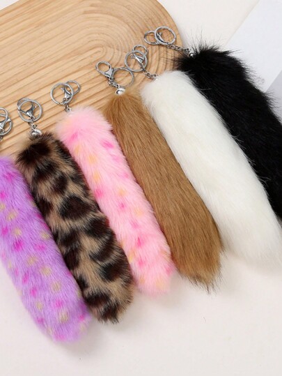Bunter Plüschschweif Schlüsselanhänger, Damen Tasche Auto Schlüsselanhänger Rucksack Dekoration Streifen Tasche Accessoires