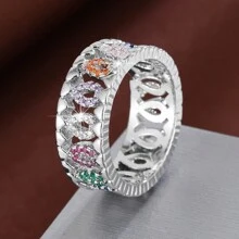 1 chiếc nhẫn khảm đá Cubic Zirconia hình học rỗng cho nữ - Nhiều màu - Xem 22