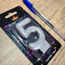 2 Number Birthday Candles Silver Glitter Shine - 50 años - Ver 5