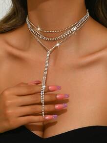 欧美风新娘首饰爪链多层水钻流苏奢华锁骨链，适合时尚晚宴、颈部装饰和情人节配饰