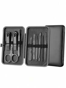 修甲套裝,不銹鋼專業指甲刀修腳器套裝,有黑色皮革收納盒,便攜美容套裝,適用於旅遊或家用,男女完美禮物 - 黑色 - 查看 10