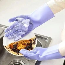 1 双硅胶清洁手套，双面耐磨隔热防滑洗碗擦洗手套，厨房家用清洁工具，锅、平底锅、烤箱，宠物沐浴手套，带按摩功能