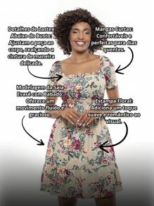 Floral Dress With Short Sleeves – Romanticism And Elegance - Nhiều màu - Xem 5