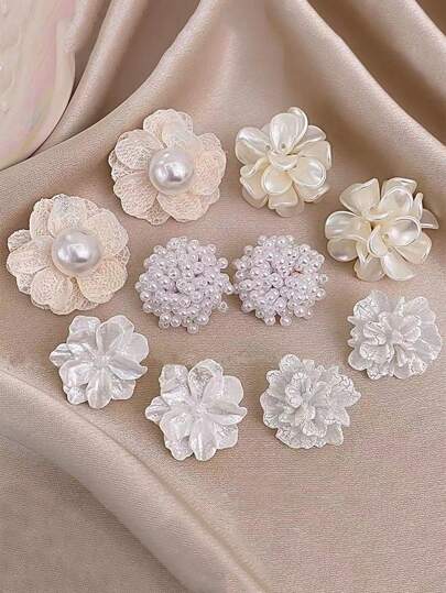 1 Set minimalistische 3D Blütenblatt Ohrstecker in Perlmuttoptik, zart und feminin