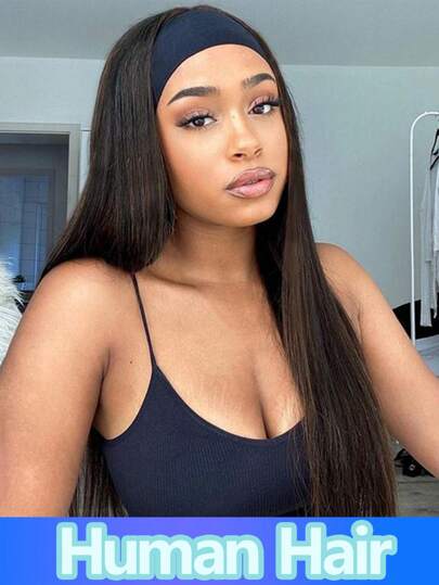 Straight Headband Wigs Natural Color 150% Density Headband Wig Human Hair Straight Brazilian Virgin Human Hair Headband Wigs For Women Glueless None Lace Front Human Hair Wigs