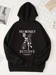 Sudadera Con Capucha Para Hombre Suelta Con Eslogan Y Estampado Floral De Rosa