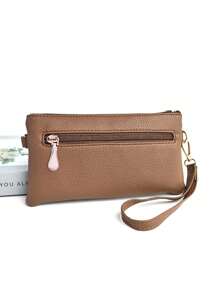 Minimalist Diagonal Shoulder Crossbody Bag & Phone Pouch - Mocha Brown - View 3