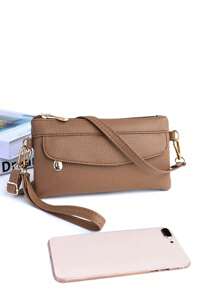 Minimalist Diagonal Shoulder Crossbody Bag & Phone Pouch - Mocha Brown - View 4