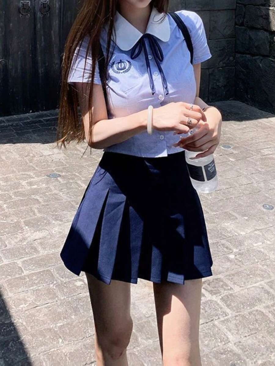 "Pleated Skirt. Classic And Super Versatile. Has Lining At The Bottom." - 藏蓝色 - 查看 1