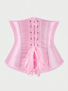 Underbust Corsets For Women,Corset Belt Tummy Control Lace Up Satin Corset,Under Boob Corset Women's Lingerie & Shapewear - Hồng - Xem 3