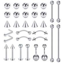 2-31pcs Body Septum Piercing Kit 14G 16G 18G 20G 22G Tools For Nose Tongue Lip Ear Eyebrow Belly Button Cartilage Tragus Industrial Barbell Helix Daith Piercing Jewelry Clamps
