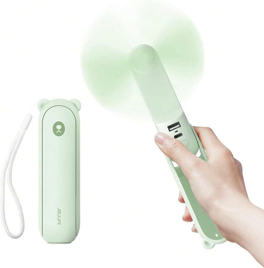 JISULIFE Portable Fan With 4500 MAh Power, Maximum Run Time 46 Hours, Rechargeable Fan, Battery Powered Or USB Powered Folding Mini Fan, 3 Speed, Enhanced Airflow, Pocket Quiet Fan, Travel/Summer/Music Festivals Gift For Men And Women - màu xanh lá - Xem 1