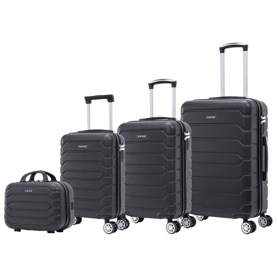 Stylish Travel Luggage Set: Lightweight ABS Shell, Number Lock, 4 360 Rotating Wheels, Aluminum Telescopic Handle Luggage Set Trolley Cabin Suitcase. Four Sizes: Large Suitcase: 24 "(60 Liters) 65x40x25cm, Medium Cabin Suitcase: 20" (37 Liters) 55x35x22cm. Small Cabin Suitcase: 18 "(32 Liters) 50x32x19cm And A Practical Toiletry Bag 14 "(11 Liters) 35x25x16cm ( 8002 ) - màu đen - Xem 1