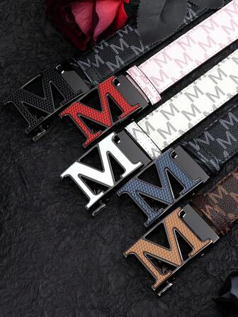 caivektine 1条2024秋冬新款轻便商务腰带，M字母锌合金自动扣皮带，高品质男士字母腰带，商务休闲，时尚百搭裤腰带，简约男士腰带，夏季，校园休闲，商务，男友丈夫父亲男士礼物，日常佩戴，时尚，青少年，户外，度假，运动