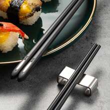 Jokipvy 5双黑银可重复使用合金筷子套装韩式寿司筷防滑筷子适用于派对餐厅、学校用品 - 多 - 查看 6