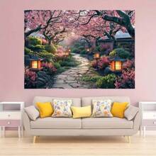 Vải nền chụp ảnh đường đi trong vườn mùa xuân đa chức năng - Biểu ngữ cảnh quan cây và hoa bằng sợi polyester, thích hợp cho đám cưới, sinh nhật và trang trí nhà cửa - Không cần nguồn điện - Nhiều màu - Xem 3