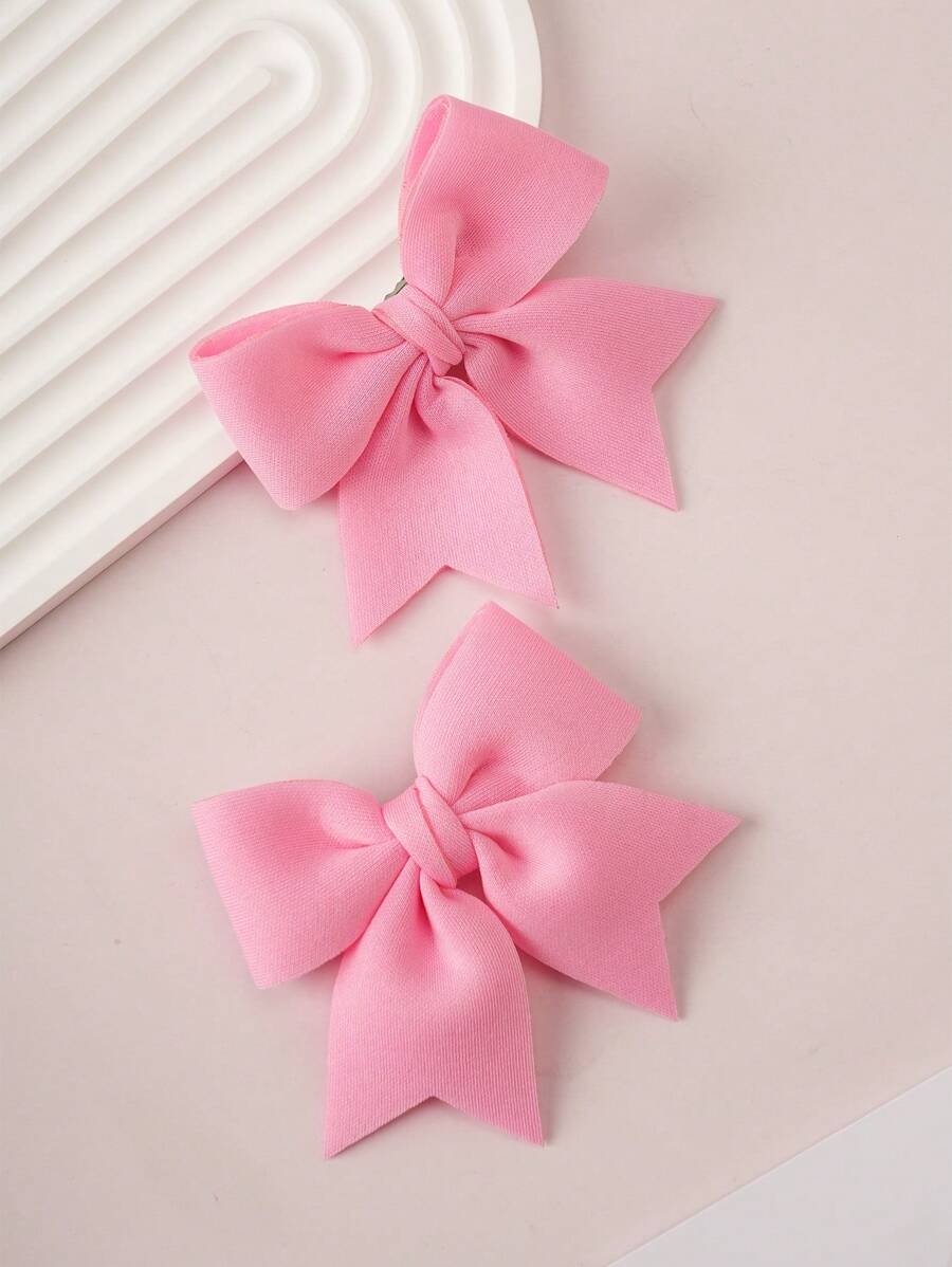 2pcs Girls' Fuchsia Bow Hair Clips, Fashionable & Cute For Everyday Use - Pink - View 1