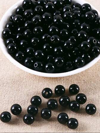 100pcs/200pcspack 8mm/6mm Solid Black And Red Acrylic Round Beads, Used For DIY Phone Chain Bags, Bracelets, Anklets, Beads, And Accessories