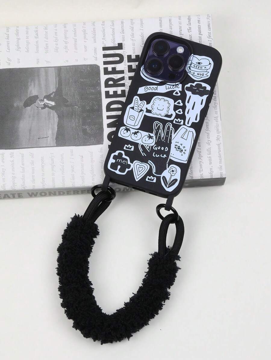 Ốp điện thoại đeo chéo thời trang mềm mại có dây đeo thủ công - màu đen - Xem 1