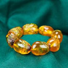 1pc Naturally Shaped Resin Bracelet, Resembling Natural Amber, Contains Visible Water Grass, Changes Color Under Ultraviolet Light, Ideal As Festival Gift Or Daily Wear - A - View 7