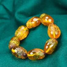 1pc Naturally Shaped Resin Bracelet, Resembling Natural Amber, Contains Visible Water Grass, Changes Color Under Ultraviolet Light, Ideal As Festival Gift Or Daily Wear - A - View 3