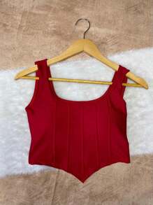 Copped Corset With Thick Straps, V-Neck, Premium Suplex Fabric - Spring/Summer 2024 Trend!* - 紅色 - 查看 3