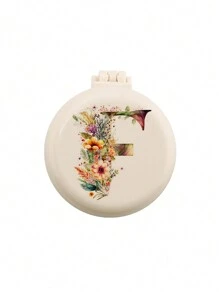 1个可爱26字母花卉婚礼专属迷你梳子，小巧便携迷你气垫梳，带折叠气囊按摩功能，内置镜子，旅行和露营必备 - 米色 - 查看 12